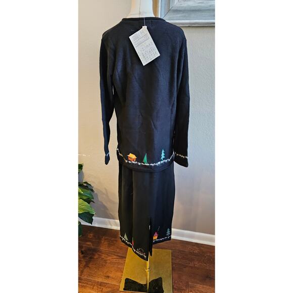 NWT Vintage Quacker Factory Christmas Sweater and‎ Skirt Set Women Size M Black - Picture 8 of 10